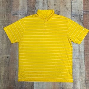 Nike Golf Polo Shirt Adult Large Yellow Striped Dri-Fit Short Sleeve Casual Mens